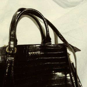 DKNY black faux alligator leather shoulder bag